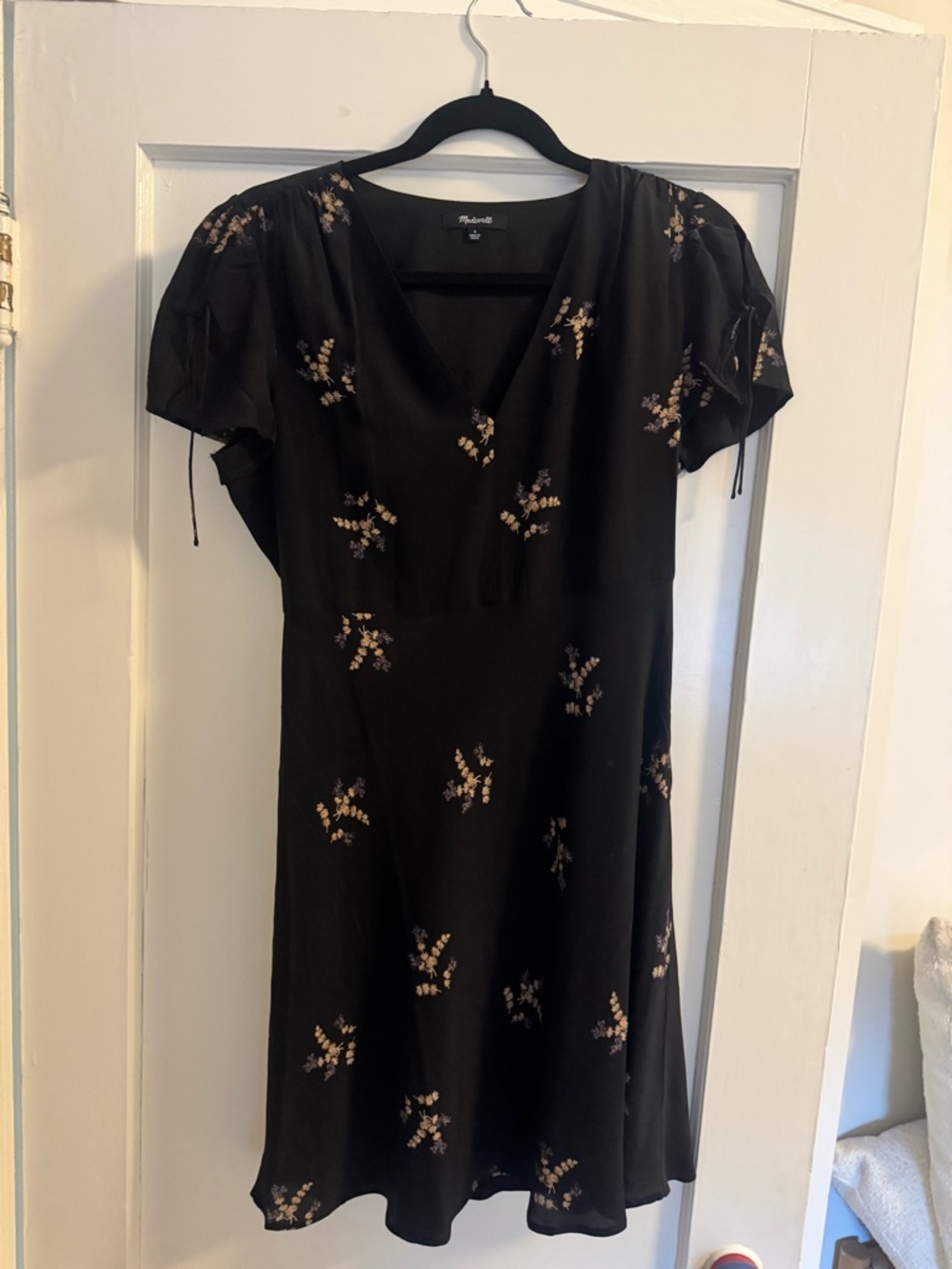 Madewell Black Midi Dress with Cream Floral Print